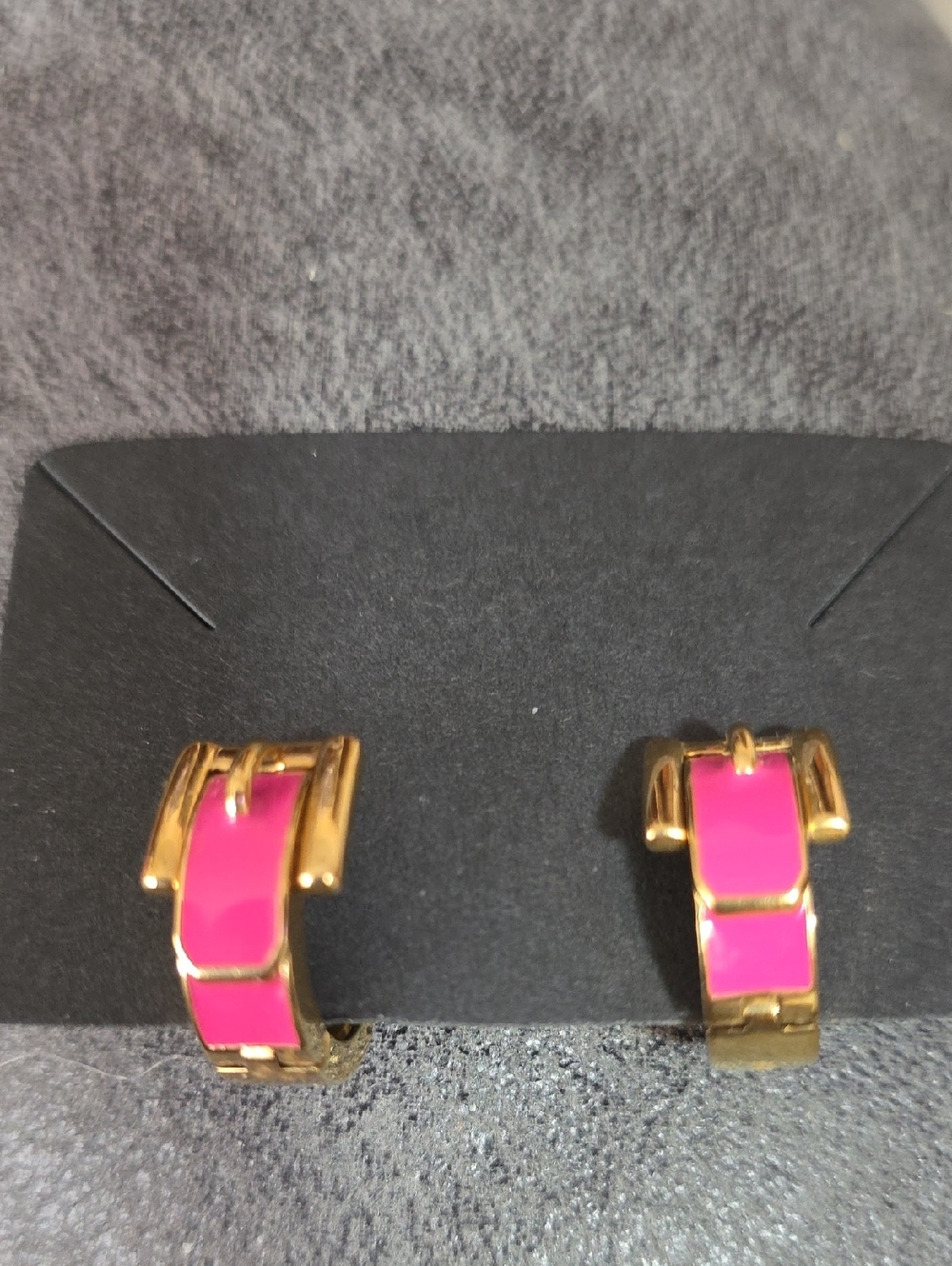 Michael Kors Buckle Gold-Tone Hoop Earrings with Pink Enamel Accents